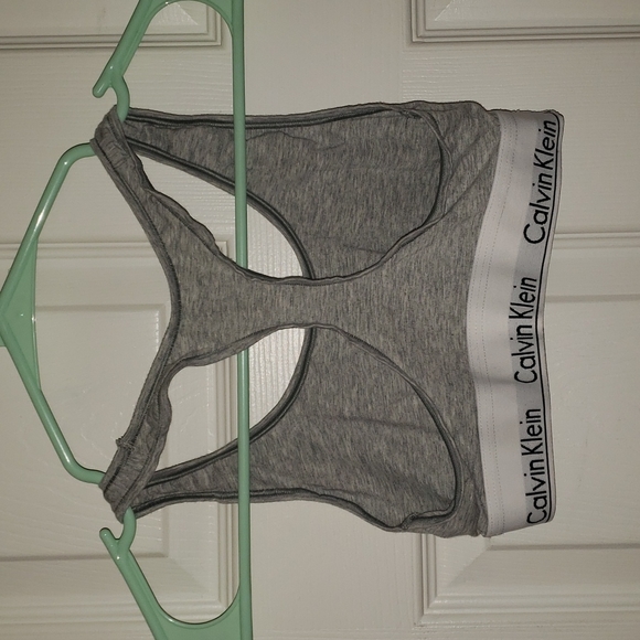 Calvin Klein Grey Unlined Razorback Sports Bra Small - Picture 2 of 3